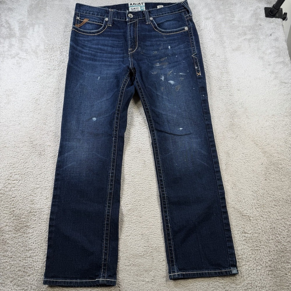 Ariat Jeans Mens 35x30 Blue M7 Slim Fit Straight Leg Denim Stretch Pants Western